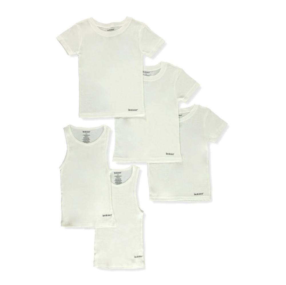 Isotoner Boy's 5 Piece Crew Neck T-Shirts and Tank Tops Set Size 4-5 NIP